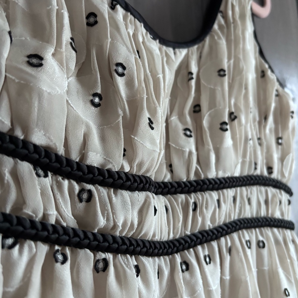Adrianna Papell Black and Ivory Swiss Dot A Line Dress Braided Size 6 - Picture 6 of 13